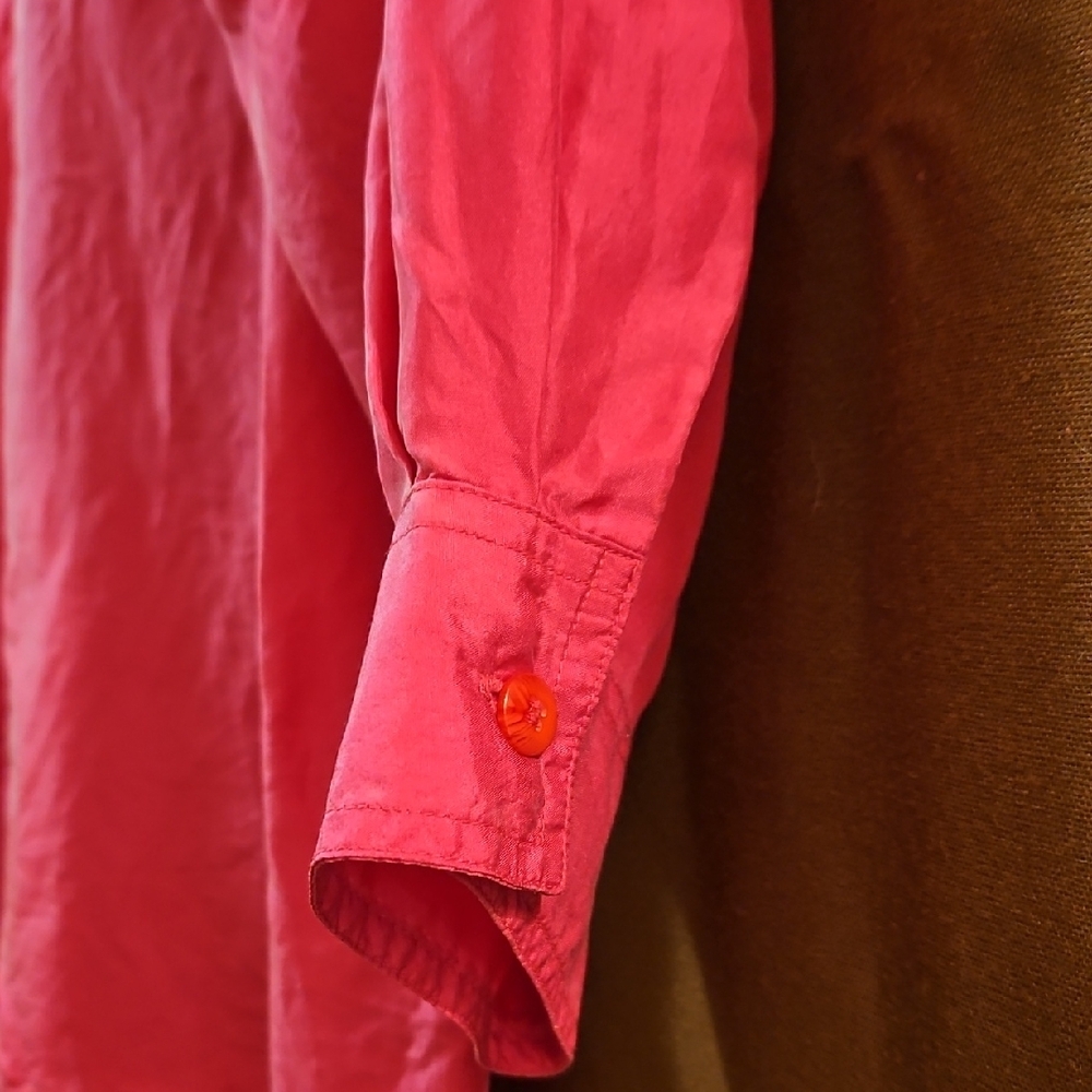 VTG Pink Silk Button-Up Shirt - Picture 8 of 14
